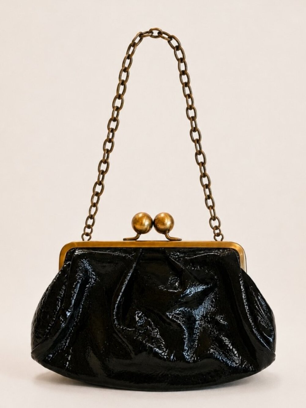 JALDA Dark Forest Green Patent Leather Kiss-Lock Shoulder/Clutch Bag